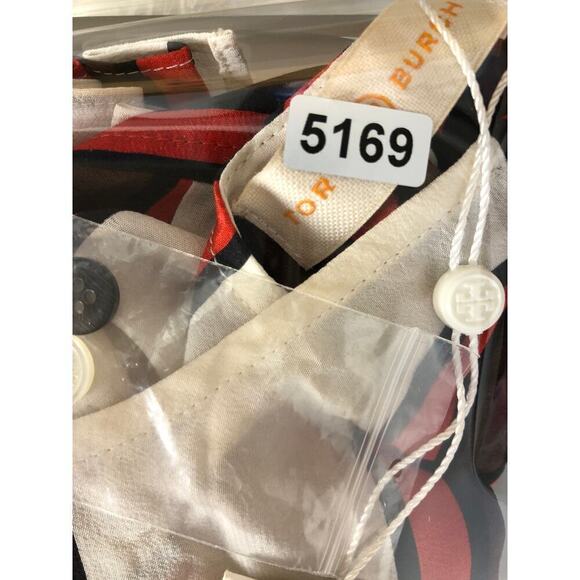 Tory Burch Maverick Top 100% Silk Flare Sleeve Striped Ivory Red NWT 0 - Picture 12 of 12